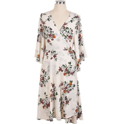 China Wholesale Cheap Breathable Floral Print V Neck Flower Fashion One Piece Dress Ladies Floral Casual Dresses for sale