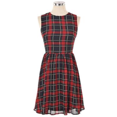 China Breathable OEM Design A Line Checked Print Women Clothing Dress Sleeveless Casual Summer for sale