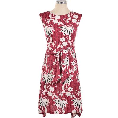 China Floral Print Breathable Round Neck Flower Design Fashion Dress Sleeveless Red for sale