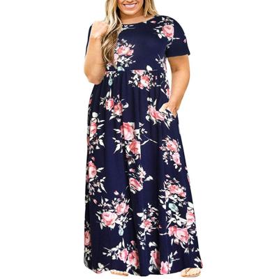 China Summer casual wear-resistant floral print women print breathable short sleeve long big plus size maxi dress for fat women for sale