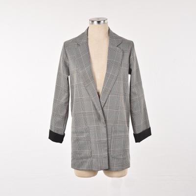 China Anti-Wrinkle Business Wear Polyester Plaid Checked Print Ladies Women Blazer Suit for sale