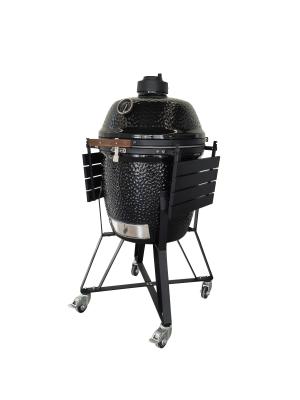 China 22 Inch Glossy Black Kamado Grill With Smoker Metal Shleves Ceramic Barbecue Grill for sale