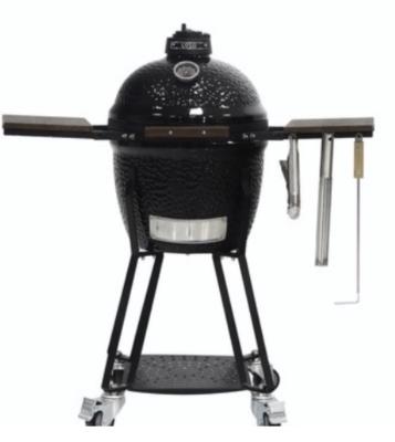 China Smoked Flavor Kamado Grill With Smoker Glossy Black Fuel Saving Heat Insulation for sale