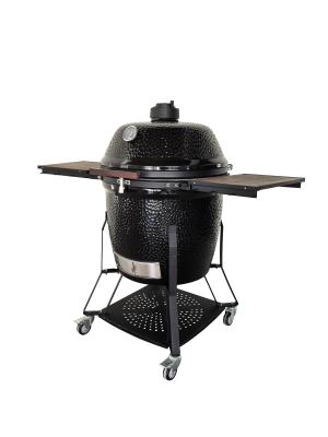 China 28 Inch Kamado Grill And Smoker Glossy Black Glaze Bamboo Side Shleves for sale