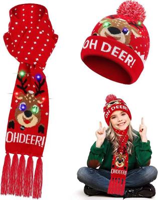 China COMMON 2023 Christmas Hat Set Jacquard Ski Cap Led Luminous Christmas Hats for for sale