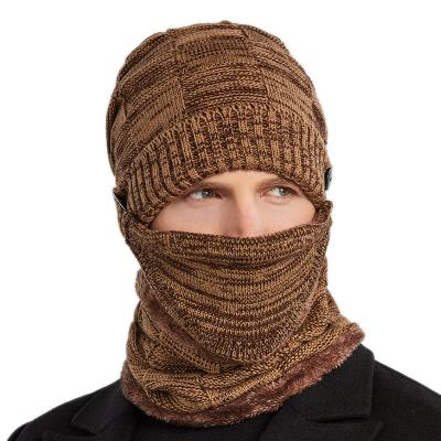 China COMMON Hat, scarf, mask, 3-piece set for men, versatile and warm in autumn and winter. Knitted hat with plush and thickened cycling for sale