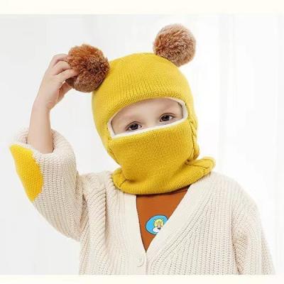 China COMMON 2023 New style kids Children's hat bib one-piece plus velvet thickened earmuff head cap winter baby warm knitted wool cap for sale