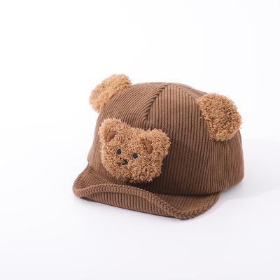 China COMMON Baby soft brimmed baseball cap Cute corduroy for boys and girls Warm solid color bear ear foreign style hat for sale