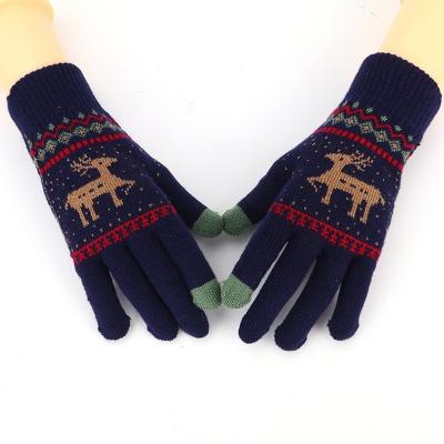 China Jacquard Knitted Deer Gloves Touch Screen Gloves for Men and Women Winter Sports Cycling Outdoor Running Thickened Windproof Warm Gloves for sale