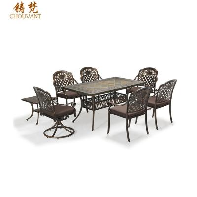 China Modern outdoor leisure European style cafe furniture die cast metal waterproof outdoor ceramic table for sale