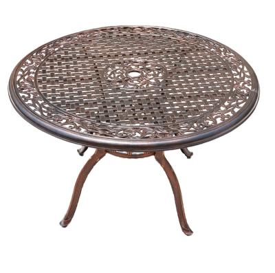 China Traditional Waterproof Aluminum Patio Dining Table Luxury Endurable Round Aluminum Dining Table for sale