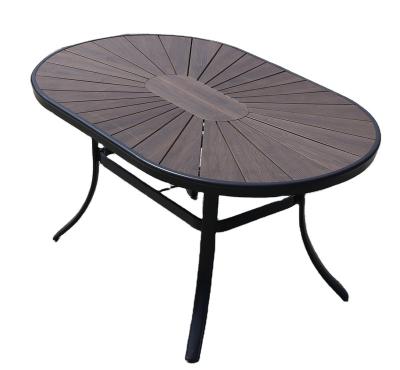 China Modern Chinese Outdoor Garden Light Luxury High Quality Aluminum Plastic Wooden Dining Table Courtyard Furniture for sale