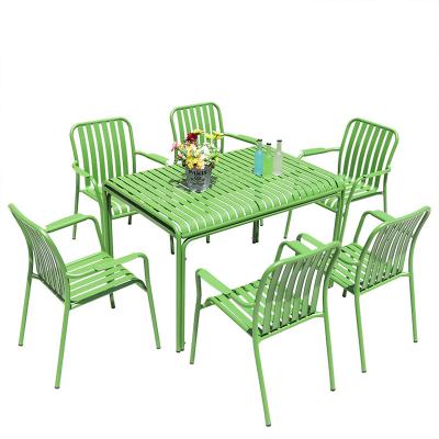 China Modern Patent Aluminum Slats Chair Set Outdoor Bistros Aluminum Alloy Furniture Chairs Tables Metal Patio Chair for sale