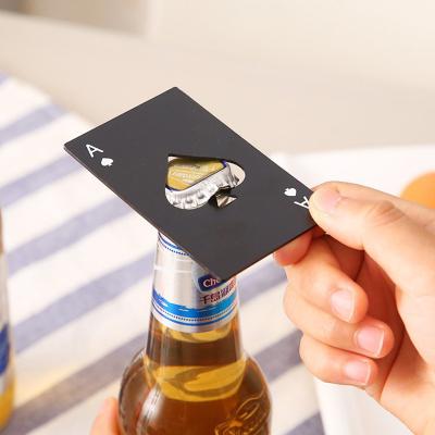 China Viable Stainless Steel Card Bottle Opener Black A Shape Poker Card Beer Opener Poker Bottle Opener for sale