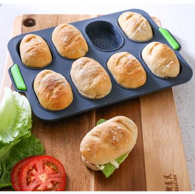 China Sustainable Bakeware Mold 8 Cavity Oval Baguette Mold DIY Small French Non-Stick Silicone Baking Tools for sale