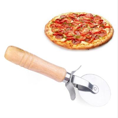 China Viable Round Pizza Cutter Stainless Steel With Wood Handle Dough Kitchen Pastry Pastry Cutter Knife Pizza Baking Tools for sale