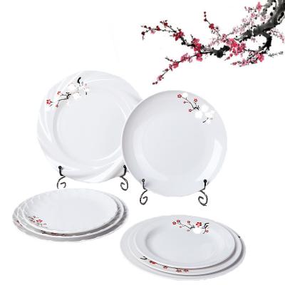 China Viable Creative High Quality Red Round Dish Plum Pattern Melamine Dish Melamine Dish Plastic Tableware for sale