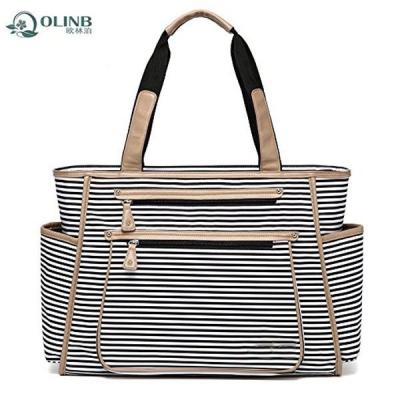 China Polyester Strips Waterproof Baby Outdoor Diaper Bag With Shoulder Strap for sale