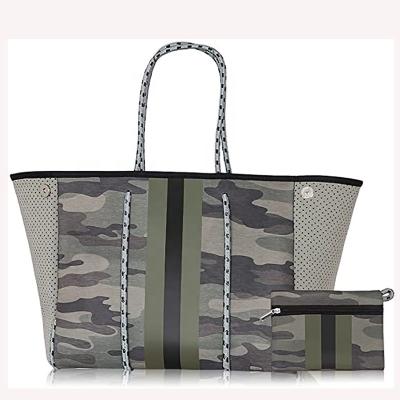 China Fashion Customized Neoprene Camouflage Neoprene Beach Handbag Waterproof Neoprene Tote Beach Bag for sale