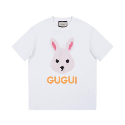 China 2023 Breathable Famous Brand Designer Top Quality Fashion Summer Rabbit Print T-shirt Luxury Short Sleeve Letter G Clothes Unisex for sale