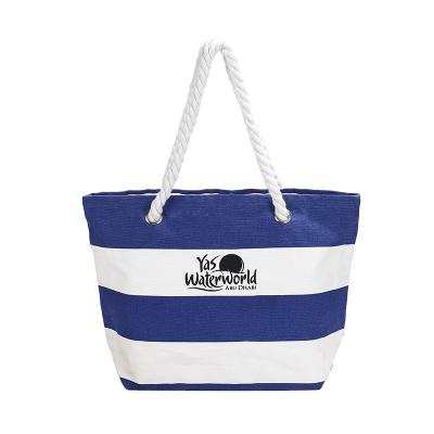 China Custom Logo Printed Striped Beach Bag Fashion Large Shoulder Handbag Canvas Bag for sale