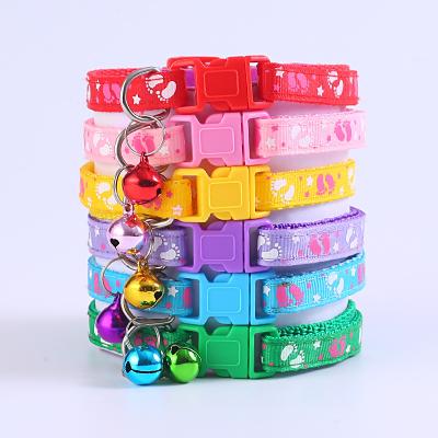 China Wholesale Multi Colors Stocked Print Paw Adjustable Reflective Cat Collar with Bell for sale