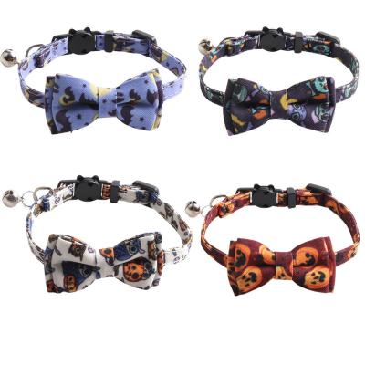 China New Product Pet Collar Halloween Series Stocked Bowknot Cat Collar With Bell for sale