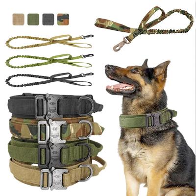 China Custom Tactical Pet Dog Collar Leash Rope Set of Heavy Duty Military Tactical Nylon Metal and Dog Buckle Collars for sale