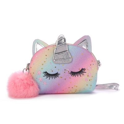 China Factory Wholesale Cartoon Unicorn Crossbody Bag For Women Girls Waterproof Bling Rainbow Bling Sequin Shoulder Bag for sale