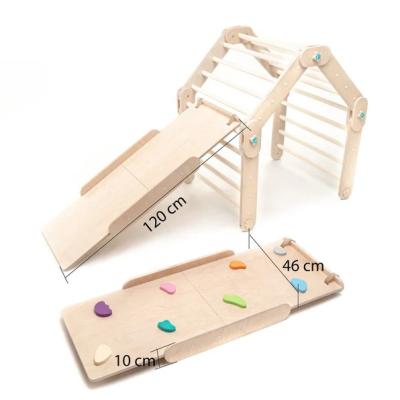 China Brain Exercise Montessori Kids Furniture Toddler Wood Folding Convertable Natural Triangle Climber for sale