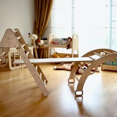 China Brain Exercise Montessori Kids Furniture Toddler Wooden Balance Beam Folding Triangle Rising Toy for sale