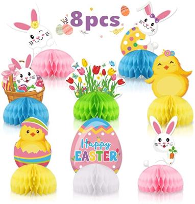 China Bunny Egg Centerpiece Happy Easter Spring Home Supplies Party Table Decoration Birthday Paper Honeycomb for sale