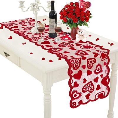 China Lace Red Valentines Day Table Runner Lace Table Runner For Home Wedding Party Valentines Decorations Heart Table Runner for sale