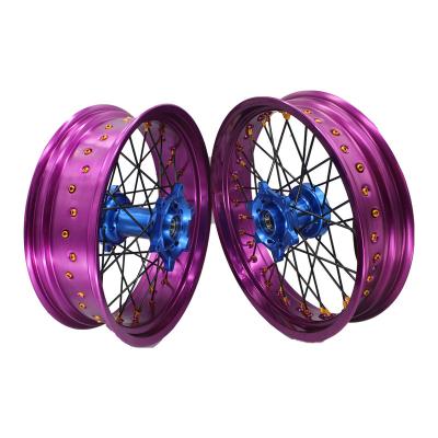 China Stainless Steel Supermoto Wheels Motorcycle Dirt Bike Rim Alloy Disc Hub Disc Spokes Nipples Wheel Set MOQ 1set for sale