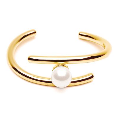 China Factory Direct Selling 18K Gold Plating Pearl Bangle Female Brass TRENDY Metal Simple Adjustable Bangle Bracelet for sale