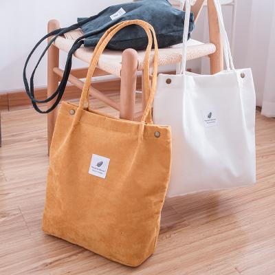 China Other Reusable Eco Grocery Shopping Bag Canvas Corduroy Women Cloth Shoulder Bag Female Environmental Storage Handbag Foldable Grocery Tote for sale