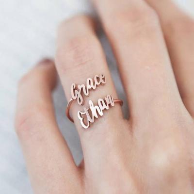 China The Other Couples Names Designer Ring New Christmas Family Mother Gift Double Name Baby Adjustable Ring Two Name Rings Personalized for sale