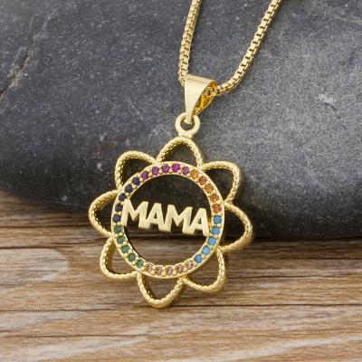 China Other Mom Name Sunflower Chain Elegant Pendant Necklaces Letter Cubic Zirconia Copper Jewelry Mother's Day Gift For Women Mom for sale