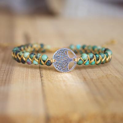 China Other African Japser Stone Boho Yoga Wrap Bracelet Handmade Natural Tree of Life Braided Charm Bracelet Women Men Gift for sale