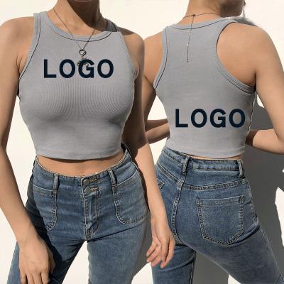 China Lady White Black Ribbed Logo Summer Crop Top Sleeveless Hot QUICK DRY Custom Tank Top For Women for sale