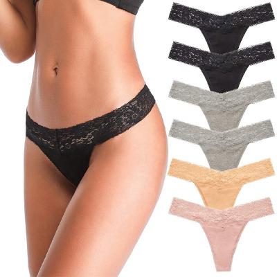 China Sexy Women's Ladies Ladies Breathable Back Thongs Thongs See Through Seamless Cotton Lace Thongs Panties For Women for sale