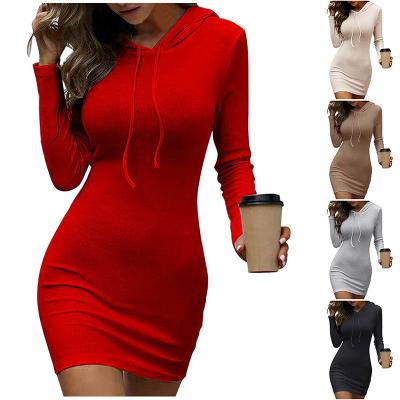 China Solid Color Mini Dress Knitted Cut Out Washable Long Sleeve Hoodie Dresses Women Clothing One Piece Set for sale