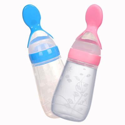 China BPA Free Price Baby Squeeze Feeder Bottle Food Grade Silicone Baby Feeding Bottle With Spoon for sale