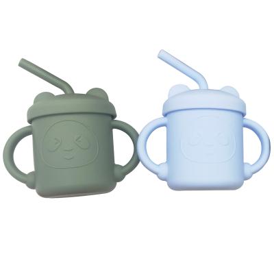 China BPA Free Silicone Reusable Cute Eco-Friendly Leakproof Baby Training Cup Kids Drink Cup Silicone Baby Cup With Straw for sale