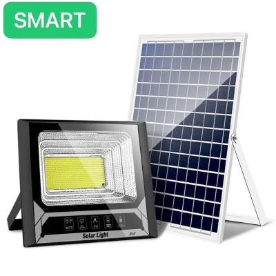 China Outdoor solar garden flood lights with 110lm/w dual 72leds with 2700k to 6500k waterproof solar streelight for pool parking lot for sale