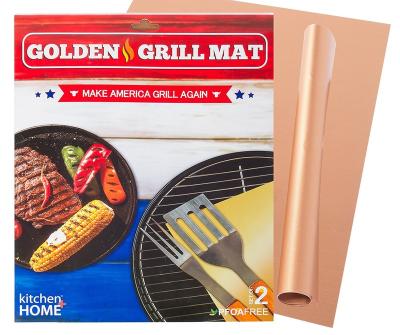 China Reusable Non Stick Copper PTFE BBQ Cooking Grill Mat for sale