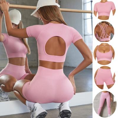 China 2023 High Waist Breathable High Quality Sportswear Gym Activewear Seamless Fitness Workout Clothes 5 Piece Yoga Wear Set For Women for sale