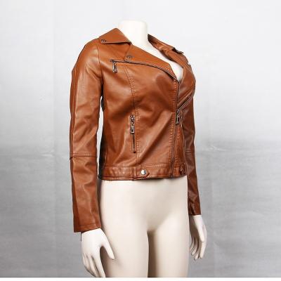 China 2021 High Quality Brown Vestes Invierno Winter Turn-Down Collar Long Sleeve Zipper Pocket QUICK DRY Leather Jackets For Women for sale