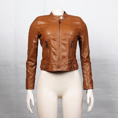 China 2021 Winter Women Winter Women's Stylish QUICK DRY Zipper Jaket Solid Color Long Sleeve Button Up Collar PU Ladies Leather Jacket for sale