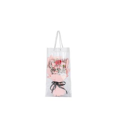 China 2022 Hot Sale Reusable High Quality Solid Plastic Flower Handled Packaging Tote Bag Plastic Shopping Bag for sale